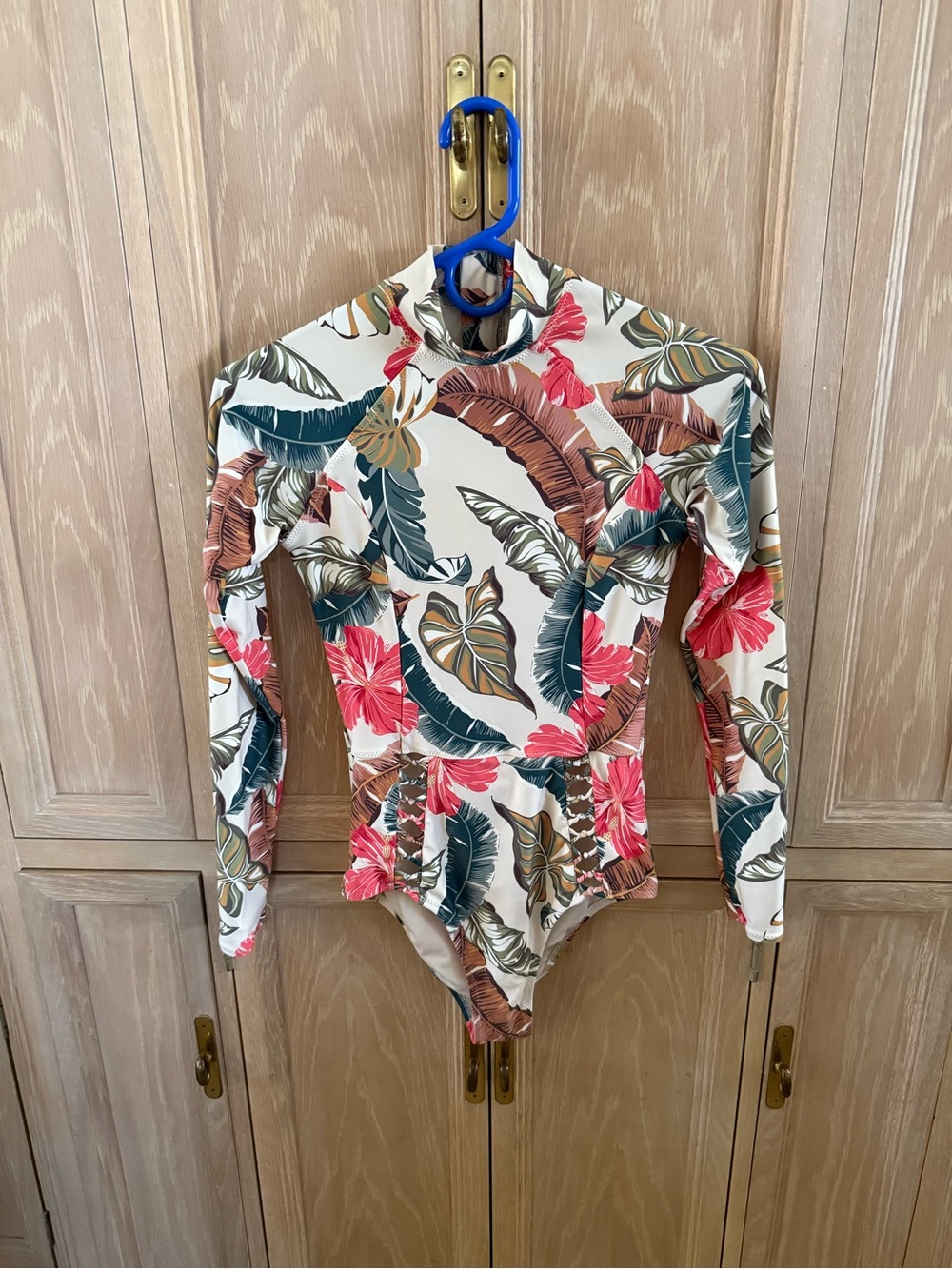 Tropical Long Sleeve Rash Guard - Cream Base with Pink & Green Print